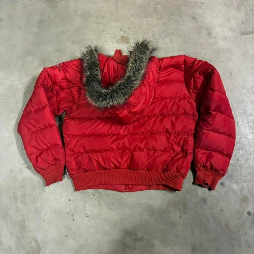 vintage polo sport puffer jacket with a removable fur‎ hood, size Large - Picture 4 of 8
